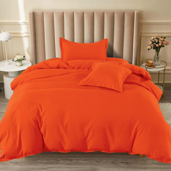 Lenjerie de pat cu elastic, tesatura tip finet, uni, pat 1 persoana, 4 piese, portocaliu, T60-63 - Img 1