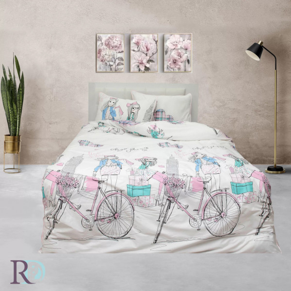 Lenjerie de pat pentru copii, 100% bumbac, tesatura satin, alb / roz, Roxyma Dream Sara