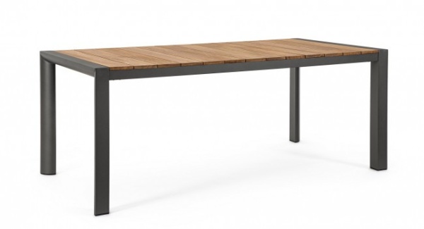 Masa din aluminiu cu blat din lemn de teak, 180x90cm, antracit, Cameron, Bizzotto