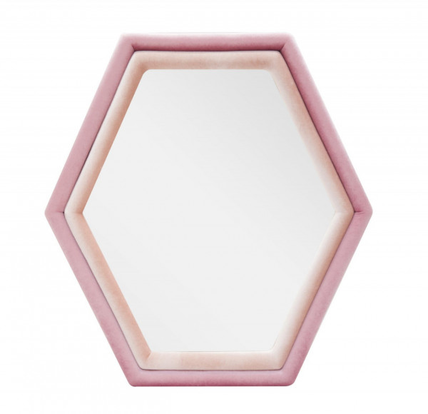 Oglindă decorativa roz din MDF si textil, 75 x 80 x 4 cm, Tony Mauro Ferreti - Img 1