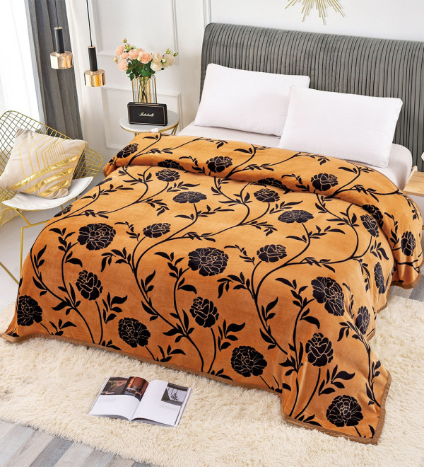 Patura Craciun cocolino simpla cu bordura, 200 x 230 cm, mustar / negru, PJ-31
