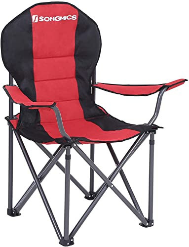 Scaun de camping, 90 x 55 x 102 cm, metal / textil, rosu / negru, Songmics