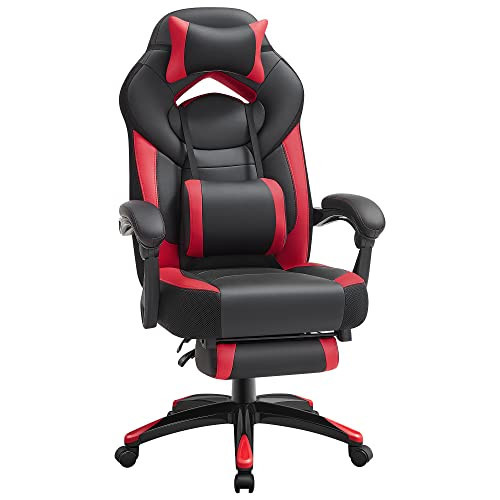 Scaun ergonomica de gaming, metal / piele ecologica, negru / rosu, Songmics - Img 1