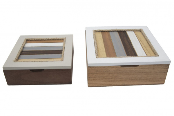 Set 2 cutii de depozitare din lemn, 19x19x7 cm / 16x16x5,5 cm, Lignes Mauro Ferreti - Img 1