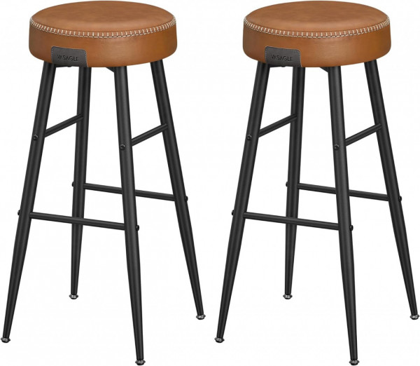 Set 2 scaune bar, 51.6 x 51.6 x 76.2 cm, piele ecologica / metal, caramel / negru, Vasagle