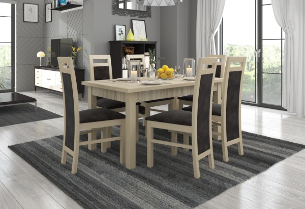Set de masa extensibila si 6 scaune tapitate, RODOS 14, ADRK Furniture