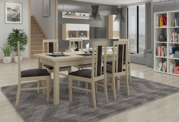 Set de masa extensibila si 6 scaune tapitate, RODOS 59, ADRK Furniture