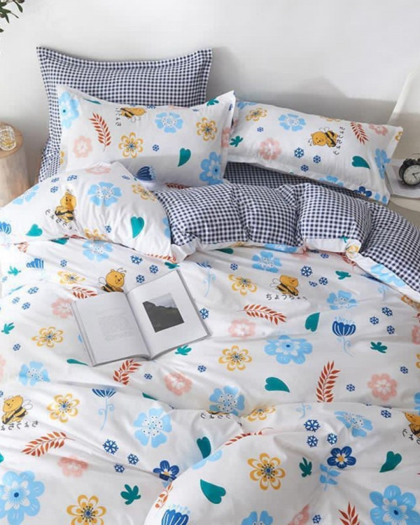 Set Lenjerie de Pat Bumbac Satinat, 4 Piese, Pat 1 Persoana, Cute Nature