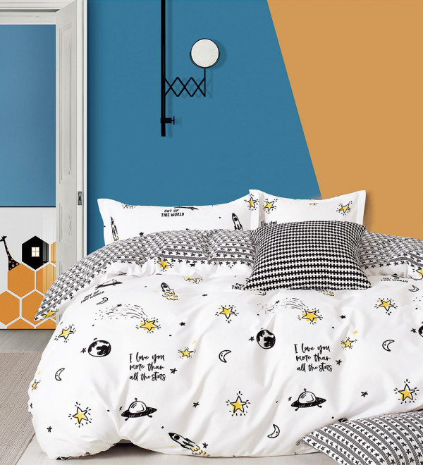 Set Lenjerie de Pat Finet, 4 Piese, Pat 1 Persoana, Moon and Stars, FJ1-65