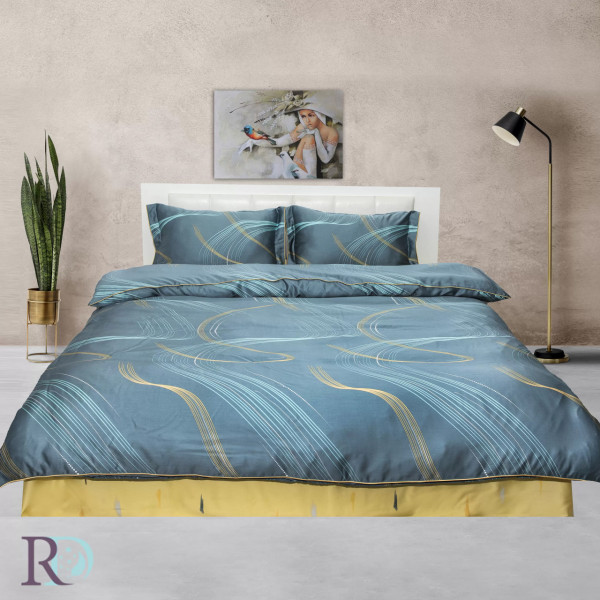 Set lenjerie de pat, tencel, albastru / galben, Roxyma Dream Sansa