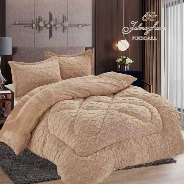 Set pilotă Cocolino cu 2 fețe de pernă – 200x230 cm, bej cu model geometric în relief