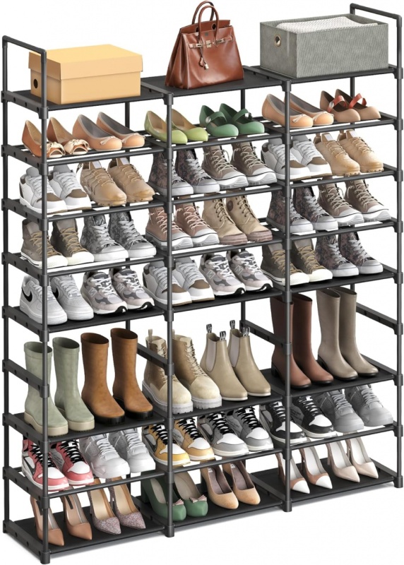 Suport pantofi cu 8 rafturi, 129 x 29,5 x 157,6 cm, metal / textil, negru, Songmics