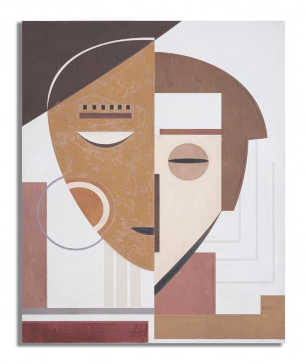 Tablou decorativ multicolor din lemn de Pin si panza, 80x3,7x100 cm, Ethnic Face Mauro Ferretti