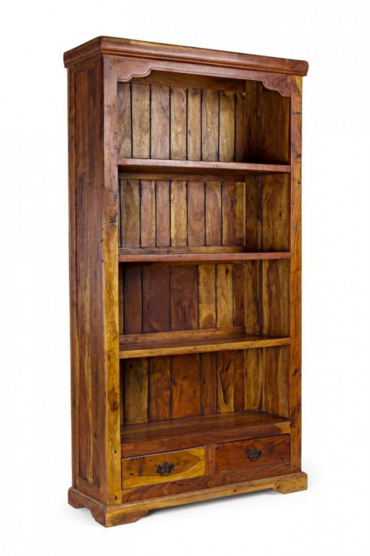 Biblioteca living maro rustic din lemn masiv de Acacia, 100 cm, Chateaux Bizzotto