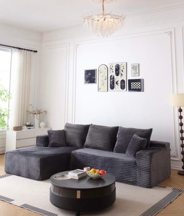 Canapea Colțar Premium Memory Foam HD 270x170x70 cm | Material Plusat Reiat cu Dungi Groase