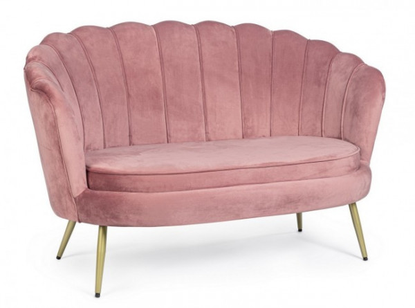 Canapea cu 2 locuri roz pudra din catifea si lemn de Pin, 130 cm, Giliola Bizzotto