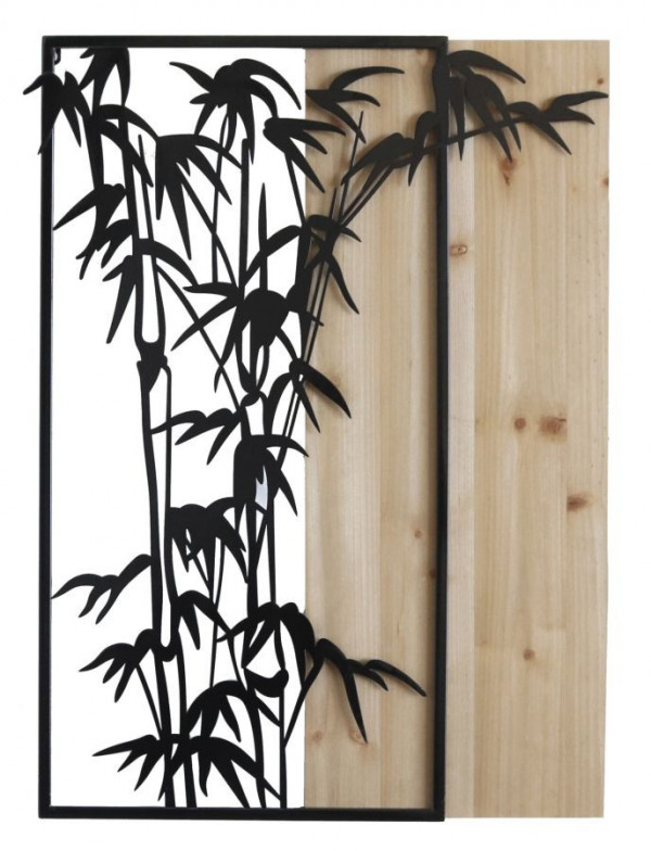 Decoratiune de perete neagra din metal si MDF, 60 x 2 x 80 cm, Bamboo Mauro Ferreti