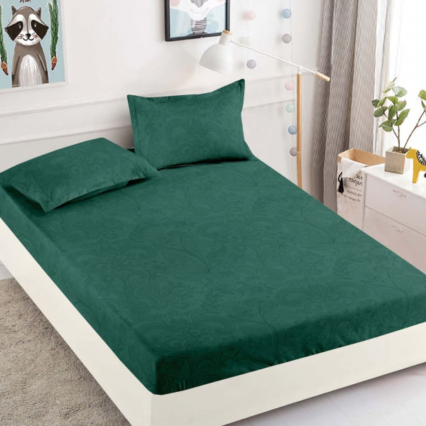 Husa de pat 2 persoane, tesatura tip finet cu elastic, 3 piese, verde, Jo-Jo Home, HBF-248