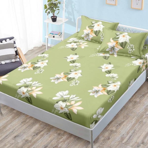 Husa de pat cu elastic si 2 fete de perna, tesatura tip finet, pat 2 persoane, verde, HBFJ-193
