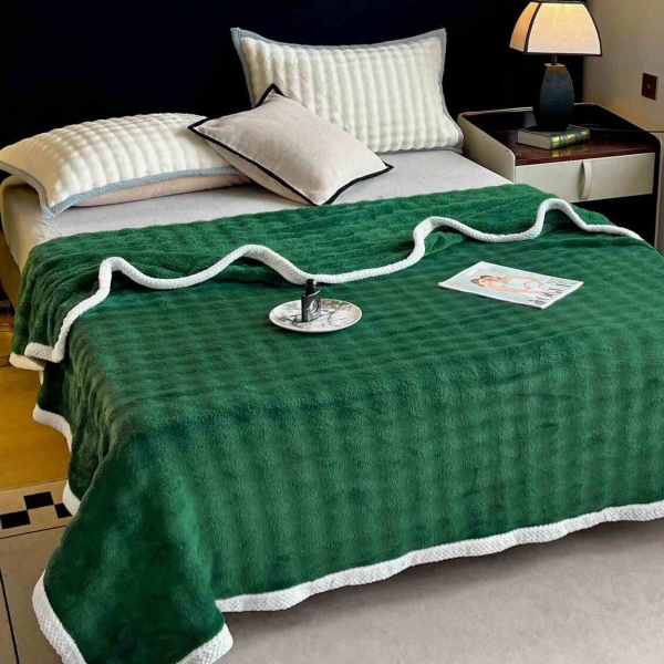 JoJo Home, Patura cocolino cu bordura, pat 2 persoane, 200x230 cm, verde, PJ-80