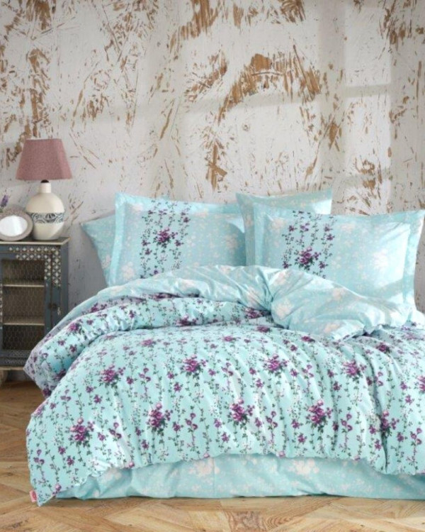Lenjerie de Pat, Bumbac Poplin 100%, 4 Piese, Claudia Turquise, HBP-78