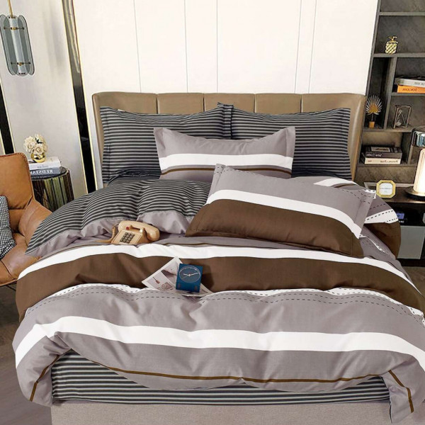 Lenjerie de pat cu 2 fete, tesatura tip finet, pat 2 persoane, 6 piese, multicolor, R60-523