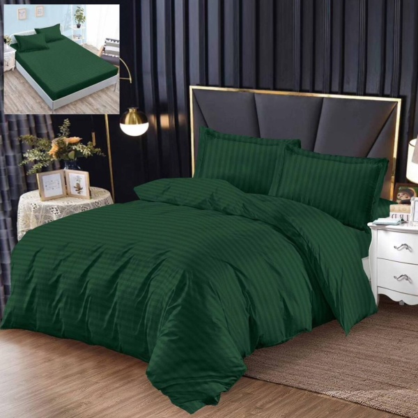 Lenjerie de pat cu elastic, damasc, 4 piese, pat 2 persoane, verde, A3-06