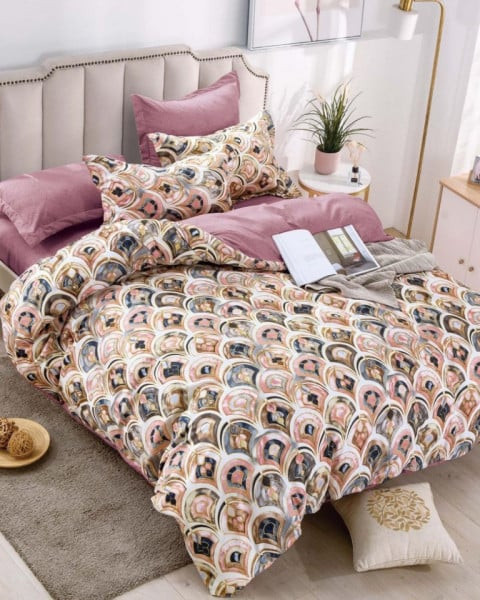 Lenjerie de pat din finet, pat 2 persoane, multicolor, FNJ-211