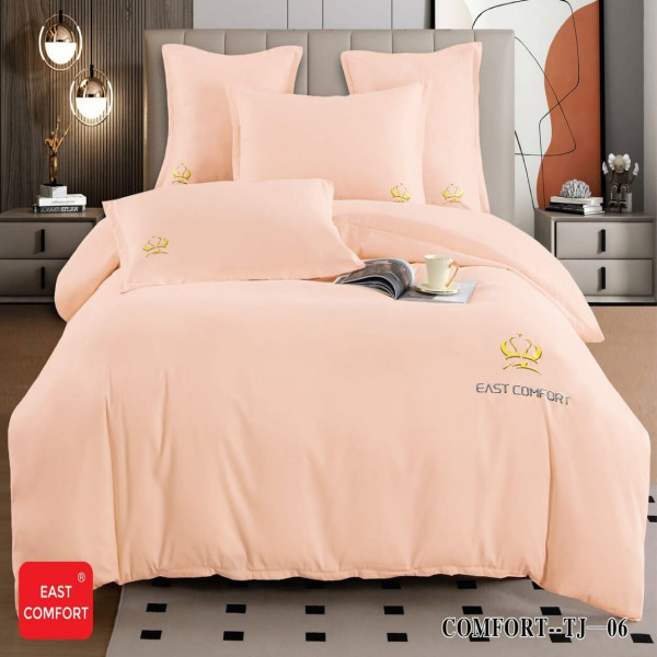 Lenjerie de pat, policoton, pat 2 persoane, 6 piese, roz piersica, TJ-06 - Img 1