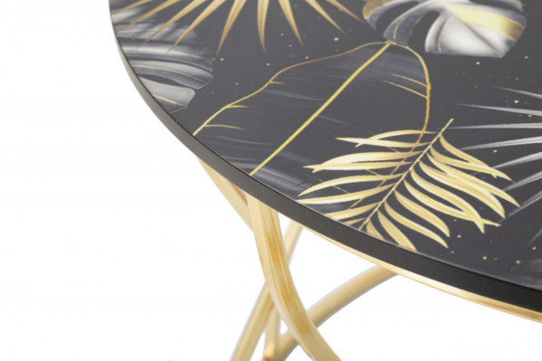 Masuta de cafea neagra/aurie din MDF melaminat, ∅ 70 cm, Leaf Top Mauro Ferretti - Img 2