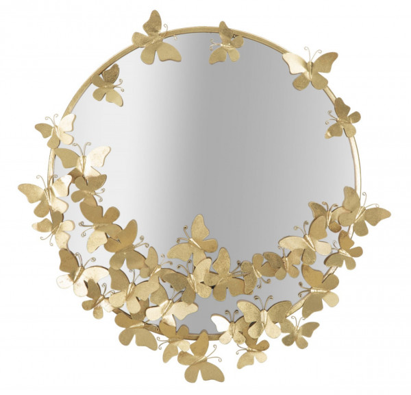 Oglinda decorativa aurie cu rama din metal, ∅ 75 cm, Glam Butterflies Mauro Ferretti