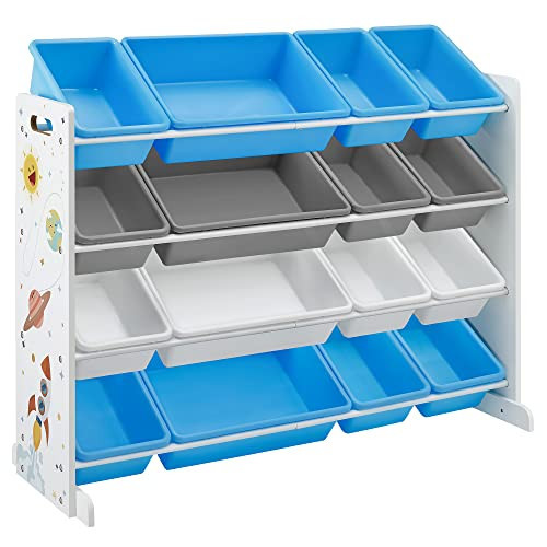 Organizator copii, 106 x 38 x 88,5 cm, metal / plastic, alb / albastru, Songmics