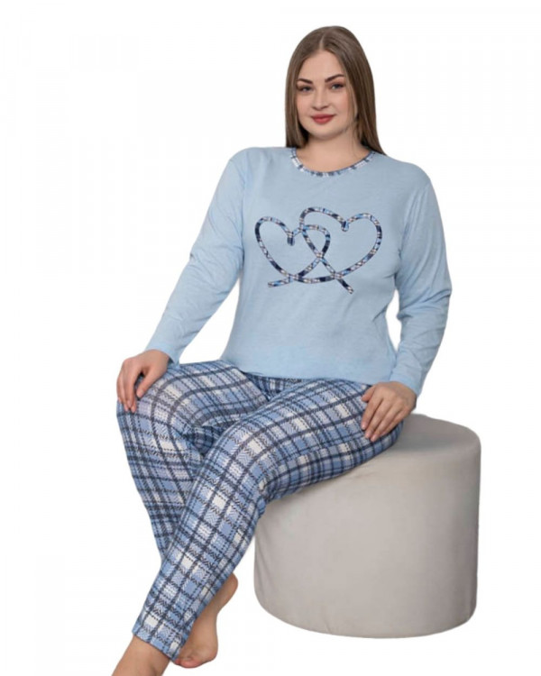 Pijama Dama, Bumbac, Bleu/Alb, PF-199