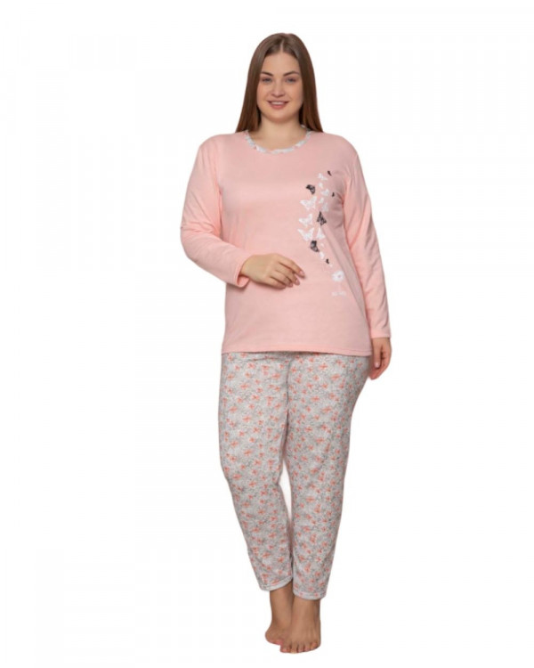 Pijama Dama, Bumbac, Roz Pal / Gri, PF-154