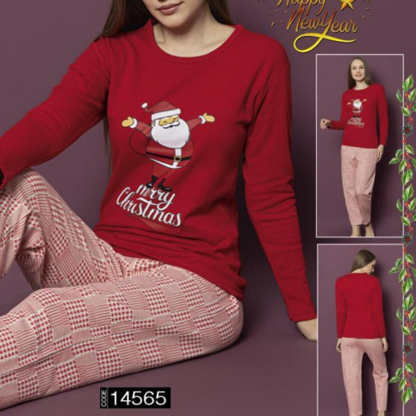Pijama dama de Craciun, vatuita, bumbac, rosu, PFV-92 - Img 1