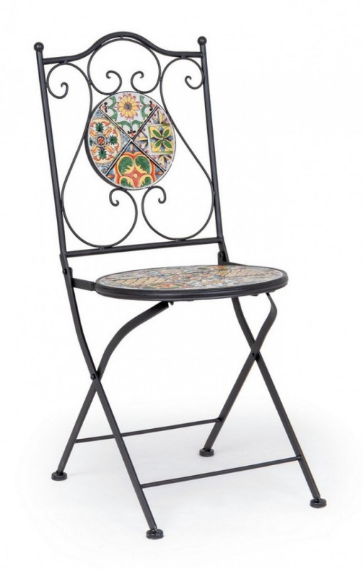 Scaun pliabil pentru gradina multicolor din metal si ceramica, Naxos Bizzotto