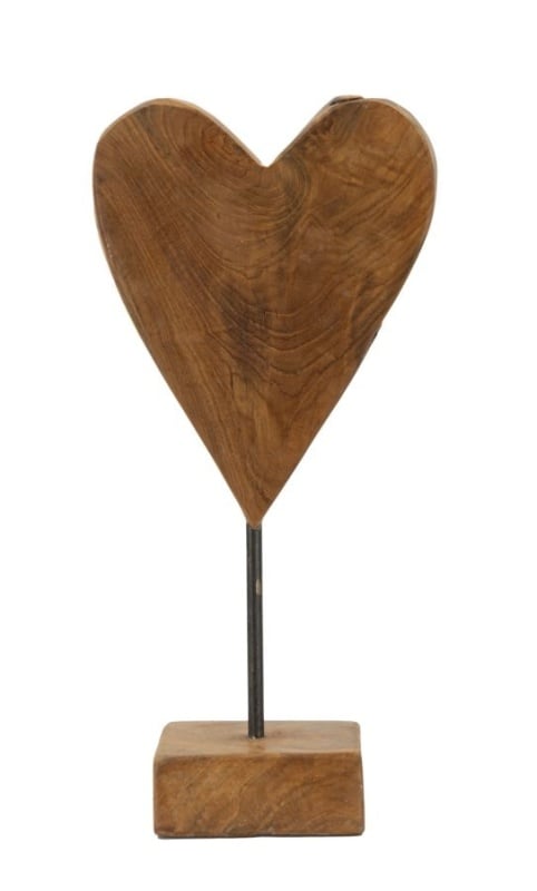 Sculptură Cuore din Teak Reciclat, 15x10x35 cm, Mauro Ferretti - Img 1