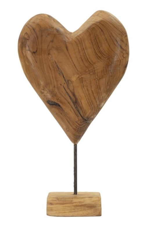 Sculptură Cuore din Teak Reciclat, 25x12x45 cm, Mauro Ferretti - Img 1