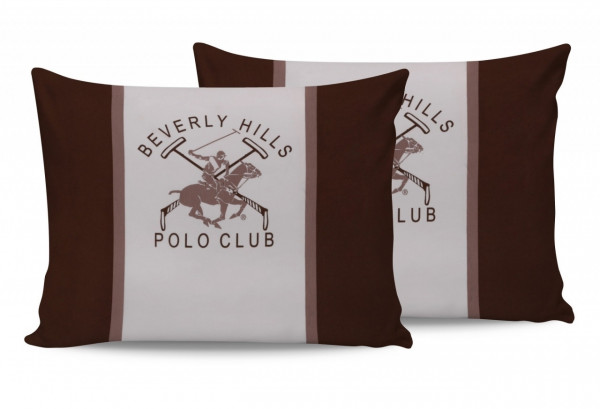 Set 2 fete de perna 50x70, 100% bumbac, Beverly Hills Polo Club, BHPC 029 - Brown, Alb/Maro