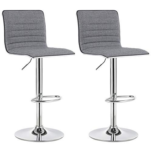 Set 2 scaune bar gri din in si metal, 39,5x32,5x90.5 cm Vasagle