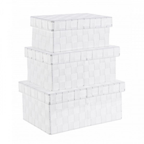 Set 3 cutii pentru depozitare, Nylon Bind, Bizzotto, 35.5x24x16 cm, otel/nailon, alb