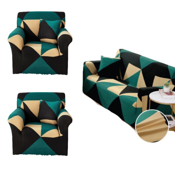 Set huse elastice pentru canapea 3 locuri si 2 fotolii, cu brate, verde / negru, SHEJ-45