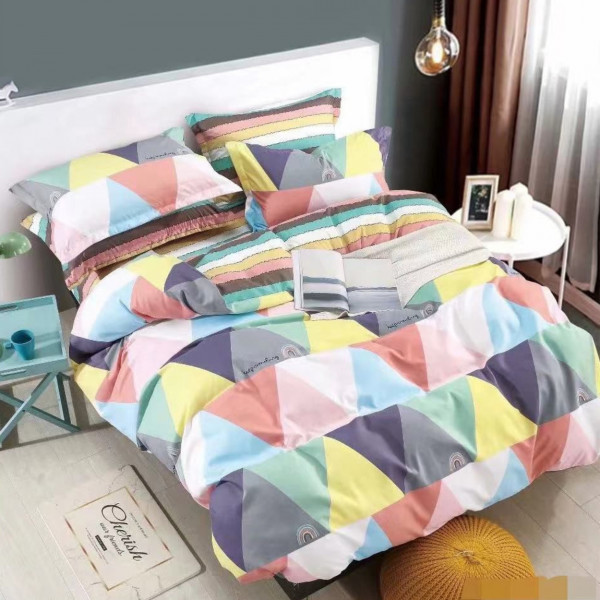 Set Lenjerie de Pat 1 Persoana, Bumbac Tip Finet, 4 Piese, Multicolor, Rainbow, FNJ1-173