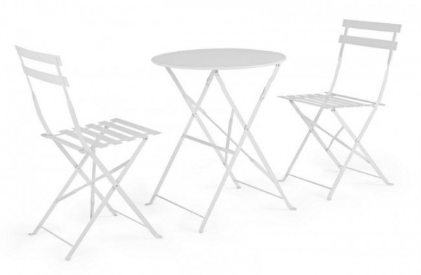 Set masa si scaune pliabile pentru gradina 3 piese alb din metal, Wissant Bizzotto - Img 1