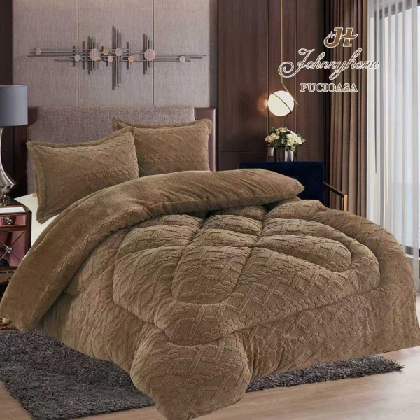 Set pilotă Cocolino cu 2 fețe de pernă – 200x230 cm, maro cu model geometric în relief