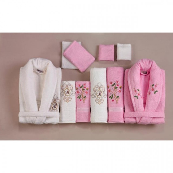 Set Prosoape si Halate din Bumbac 100%, 10 Piese, Belinda, Roz / Crem, BL-10-11