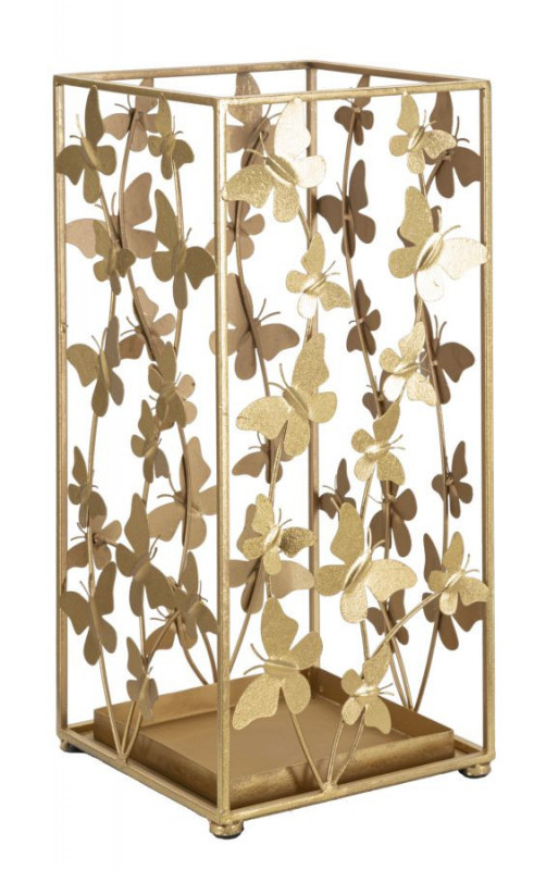 Suport umbrele auriu din metal, 22,5x22,5x48,5 cm, Butterflies Mauro Ferretti