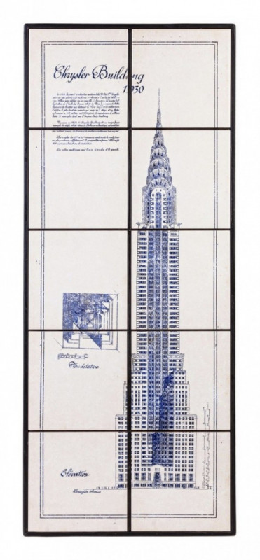 Tablou decorativ albastru/alb din ceramica si MDF, 43x4x104 cm, Chrysler Building Bizzotto - Img 1