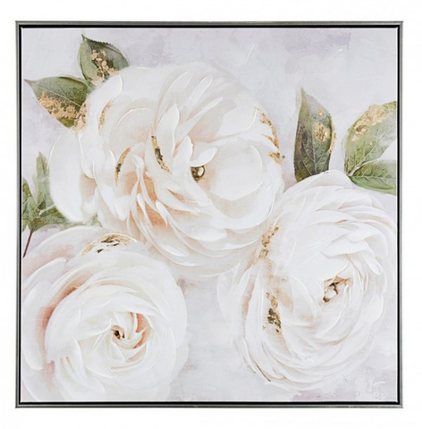 Tablou decorativ in ulei multicolor din panza si lemn de Pin, 72,5x4,5x72,5 cm, Crown Flowers Bizzotto