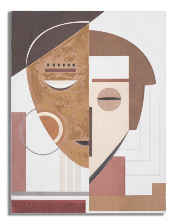 Tablou decorativ multicolor din lemn de Pin si panza, 60x2,7x80 cm, Ethnic Face Mauro Ferretti